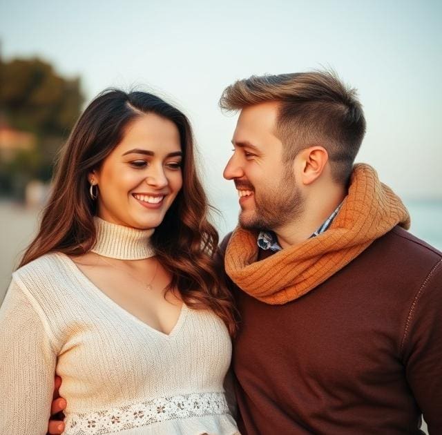 couple au début d'une relation amoureuse, souriant et ne pensant pas aux problèmes à venir.