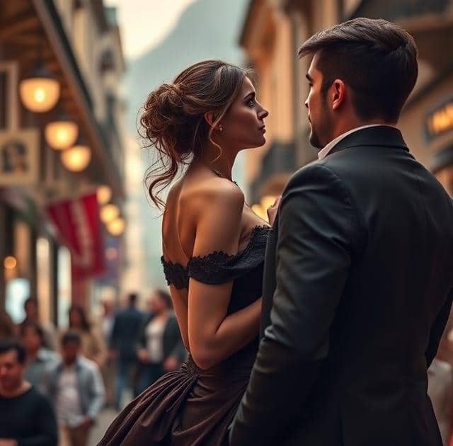 Un couple, la femme regarde son amant avec désir et il essaie de retenir son souffle pour elle.