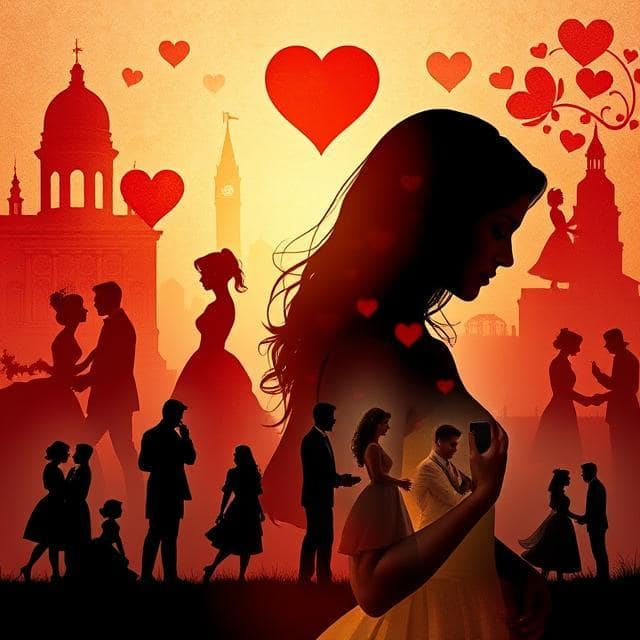 silhouettes de couples de différentes époques